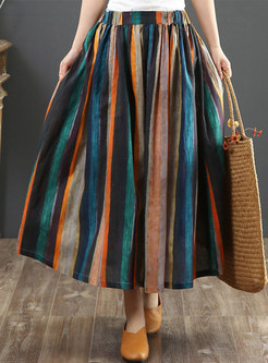 Summer Vintage Striped Big Hem Long Skirts