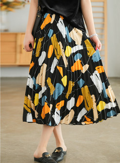 Women Soft Print Big Hem A-Line Long Skirts