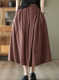 Summer Solid Loose Maxi Skirts With Pockets