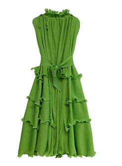 Cape Sleeve Frill Trim Oversize Long Dresses