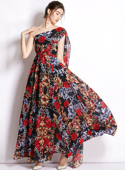Bohemian One Shoulder Backless Floral Print Long Dresses