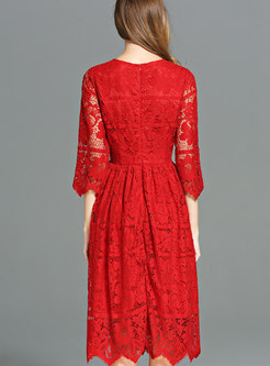 Elegant Lace Party Red Dress