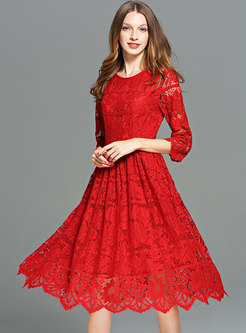 Elegant Lace Party Red Dress