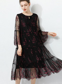 Oversize Lace Casual Midi Dress