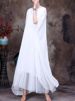 Ethnic Asymmetrical Cape Sleeve Long Dresses