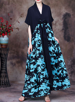 Oversize Print Short Sleeve Maxi Dresses