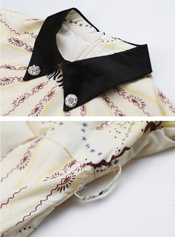 Turn-Down Collar Print Midi Dresses With Belt