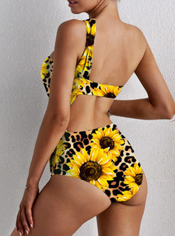 One Shoulder Flowers Swimsuit for Women