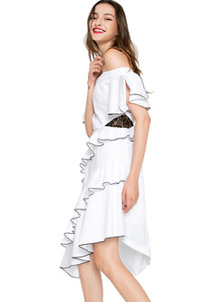 Off-The-Shoulder Ruffles Asymmetrical White Dresses