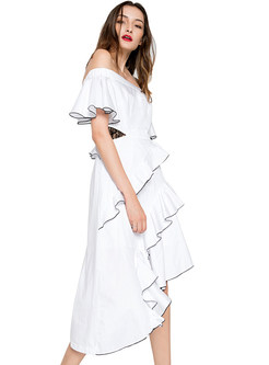 Off-The-Shoulder Ruffles Asymmetrical White Dresses
