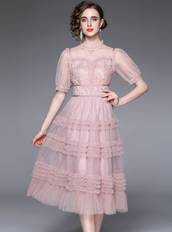 Summer Lace Pleated Layer Frill Dress