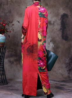V-Neck Half Sleeve Floral Print Ethnic Maxi Dresses