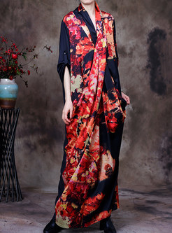 V-Neck Half Sleeve Floral Print Ethnic Maxi Dresses