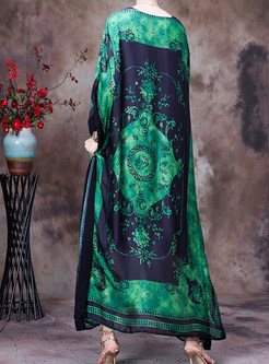 Ethnic Silk Cape Sleeve Plus Size Maxi Dresses
