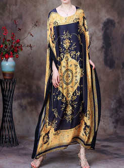 Ethnic Silk Cape Sleeve Plus Size Maxi Dresses