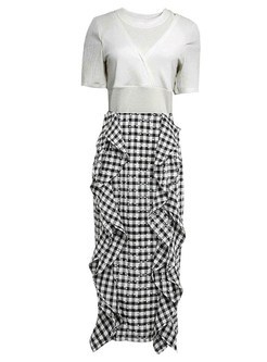 Women's Knit Tops & Plaid Ruffles Tight Skirts
