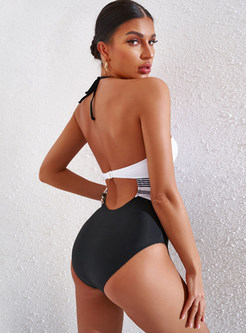 Summer Sexy Halter Neck Color-Blocked Swimsuit