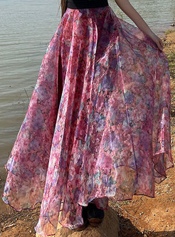 Bohemian Blurred Floral Big Hem Long Skirts