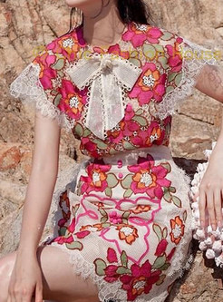 Sweet & Cute Lace Openwork Flowers Skirt Suits