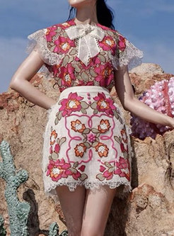 Sweet & Cute Lace Openwork Flowers Skirt Suits