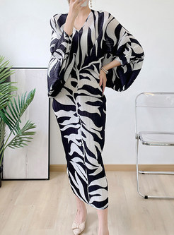 Batwing Sleeve V-Neck Print Oversize Maxi Dresses