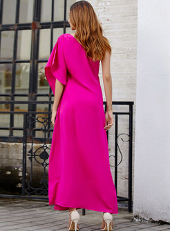 One Shoulder Side Slit Solid Color Maxi Dresses