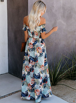 Summer Off-The-Shoulder Allover Print Maxi Dresses