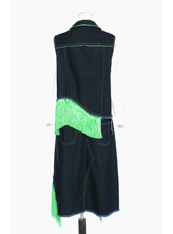 Stylish Fringe Asymmetrical Denim Skirt Suits