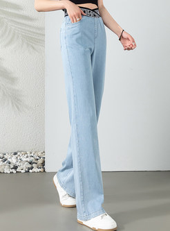 Women's Patch Thin Elastic Waist Jean Pants