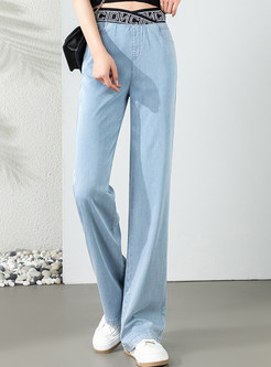 Women's Patch Thin Elastic Waist Jean Pants
