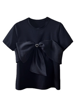 Summer Solid Color Bowknot Women Tops