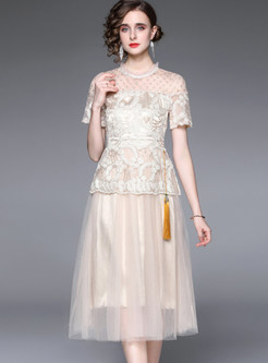 Party Collared Patch Lace Dresses