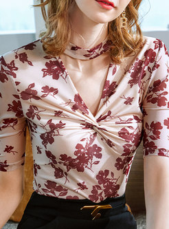 Women Short Sleeve Floral T-shirt