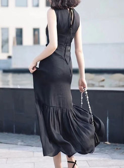 Summer Sleeveless Long Slim Black Dress
