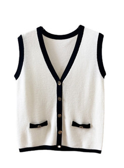 Women's V-Neck Single-Breasted Patchwork Knitted Tank Top
