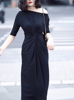 Vintage Short Sleeve Black Wrap Dress