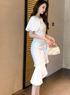 Summer Puff Sleeve White Bodycon Dress