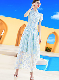Summer Short Sleeve Print Maxi Dress
