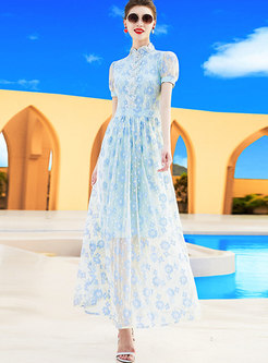 Summer Short Sleeve Print Maxi Dress