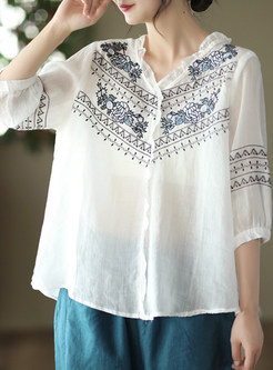 Casual Embroidered Ruffles Blouses for Women