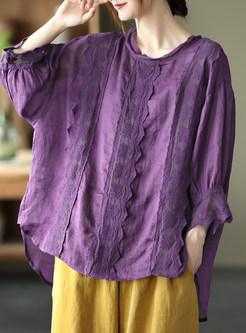 Women Summer Lace Patch 3/4 Sleeve Plus Size Tops