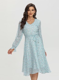 Floral sweet flare sleeve a-line dresses