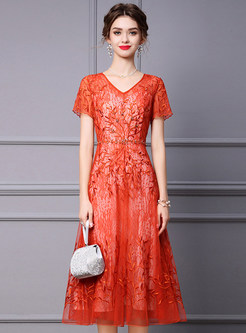 V-Neck Summer Lace Embroidered Party Dresses