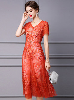 V-Neck Summer Lace Embroidered Party Dresses