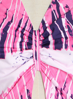 V-Neck Butterfly Sleeve Print Keyhole Beach Long Dress