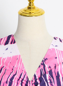 V-Neck Butterfly Sleeve Print Keyhole Beach Long Dress