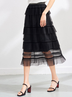 Women's Elastic Waist Mesh Tiered Ruffle Skirt