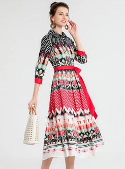 Summer Button Front Non-Engineering Print Midi Dresses