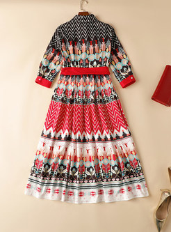Summer Button Front Non-Engineering Print Midi Dresses