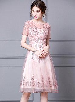 Crew Neck Embroidered Lace Bridesmaid Dresses